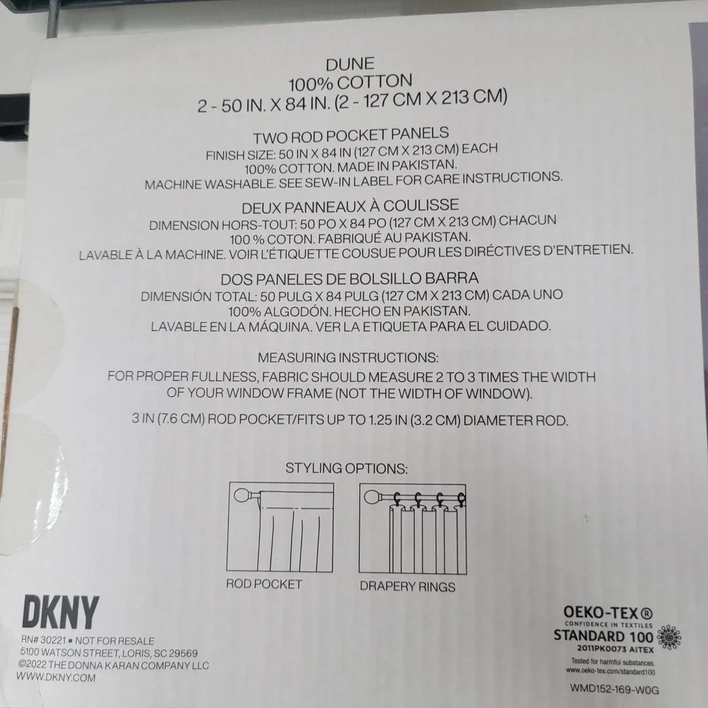 DKNY 2 Light Filtering Rod Pocket Panels‎ 50x84 Curtains Dune 100% Cotton